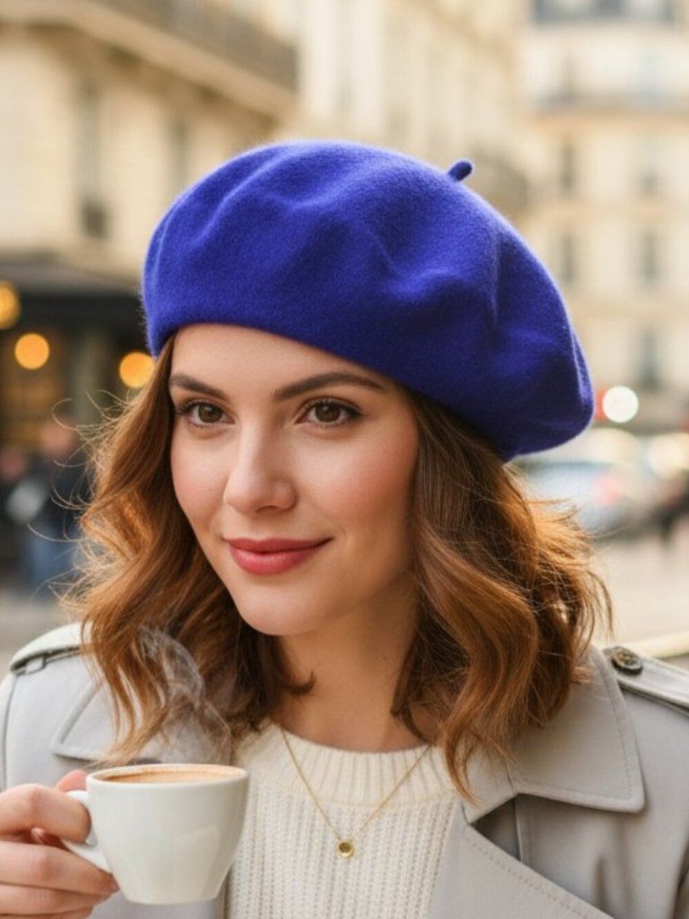 French Style Vintage Wool Felted Beret Cobalt Blue One Size
